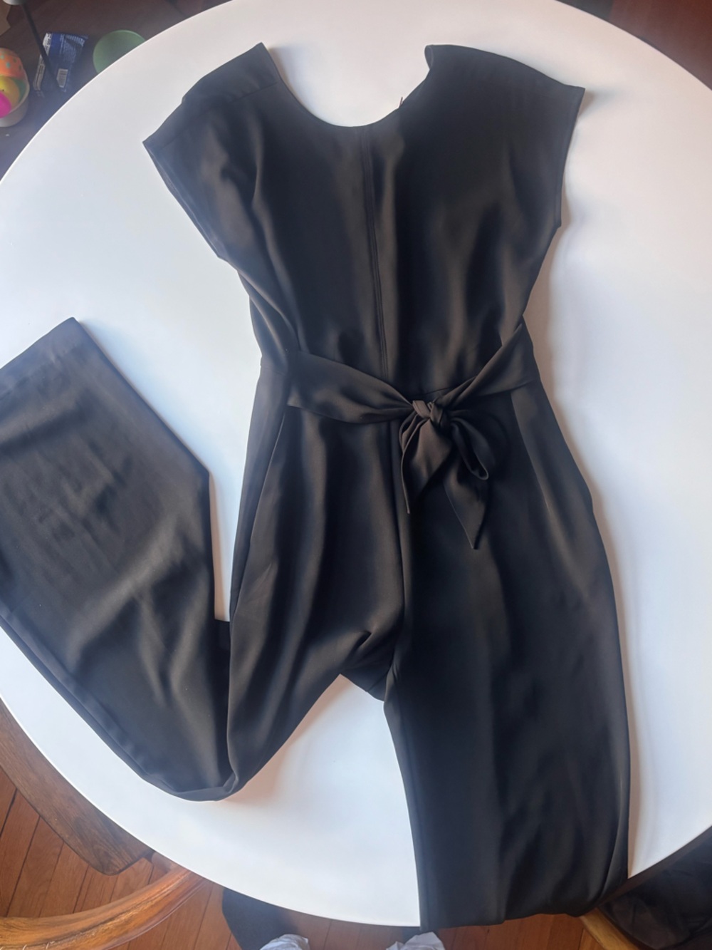 LOFT Black Satin Tie-Waist Wide-Leg Jumpsuit